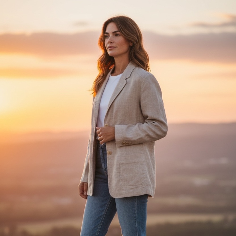 J. McLaughlin Light Tan Linen Blazer